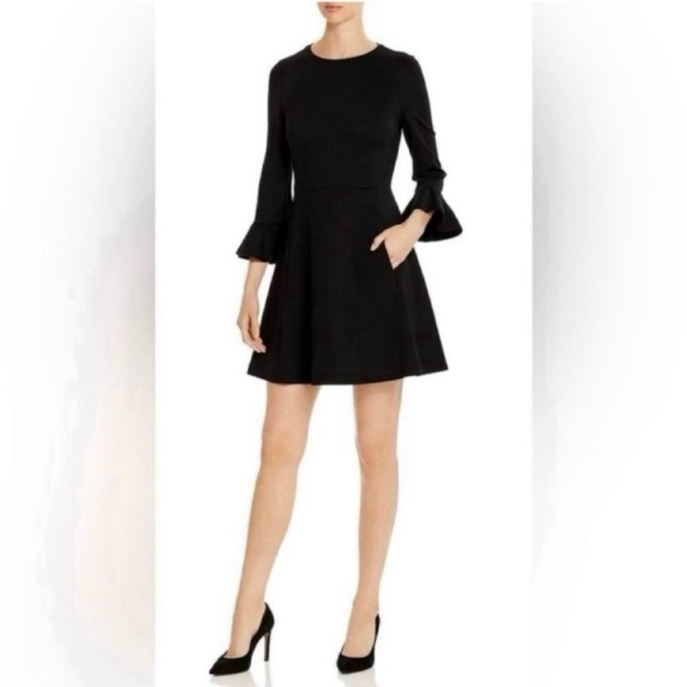 KATE SPADE BROOME STREET size L Bell Sleeve Ponte Dress mini navy blue flare